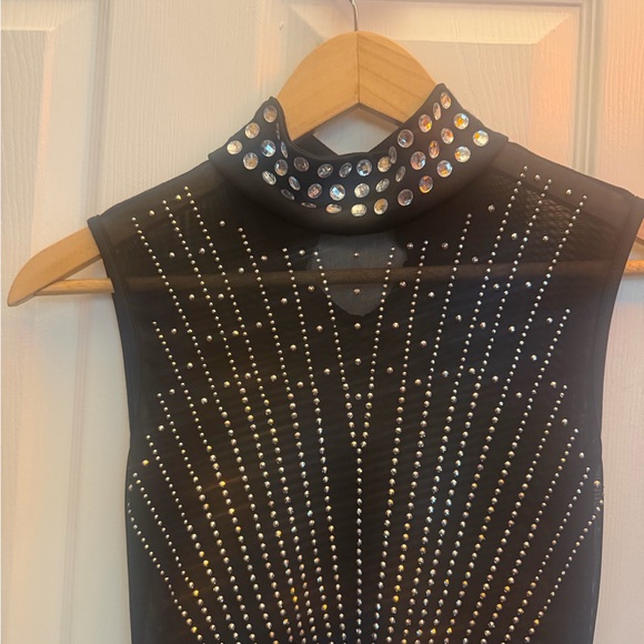 Black Mini Dress with Rhinestones - Picture 3 of 10